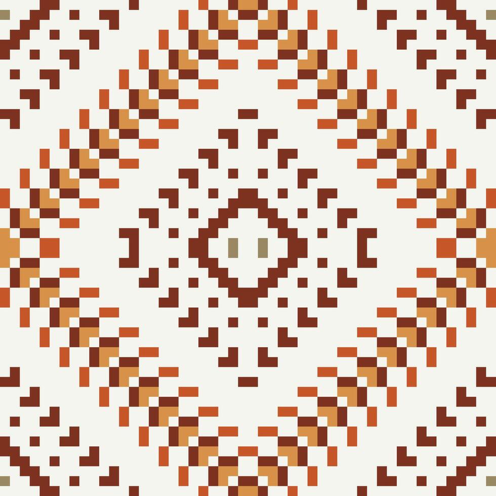 Pixel Ethnic Geometric Pattern Backgroundfolk Embroidery, Aztec Geometric Ornament Print. Design for Carpet, Wallpaper, Clothing, Wrapping, Fabric vector