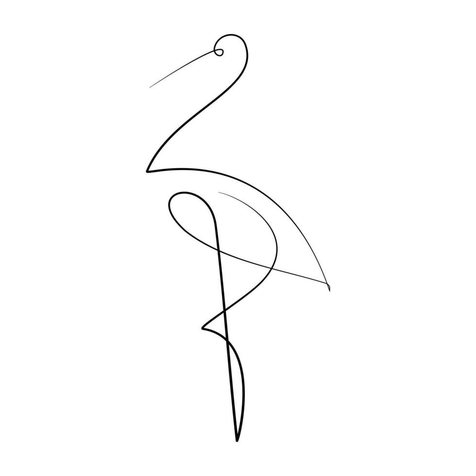 Elegant, minimalist line art of a flamingo. Abstract design with a single, continuous line creating a modern and stylish bird illustration on white background vector