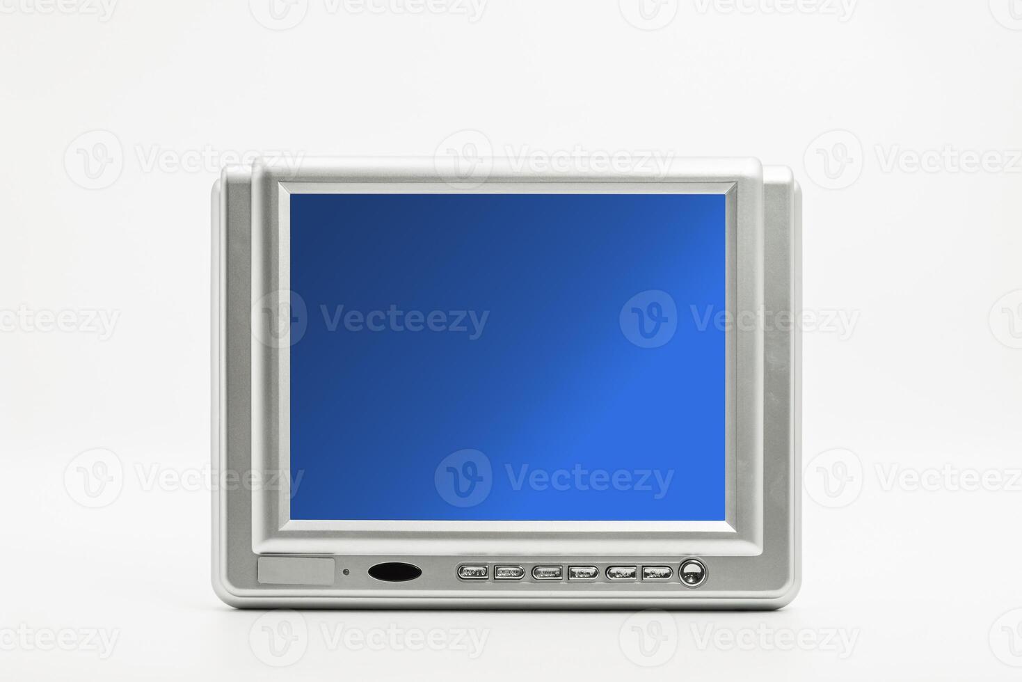 Dashboard TV monitor front view displaying a blue screen isolated on white background photo