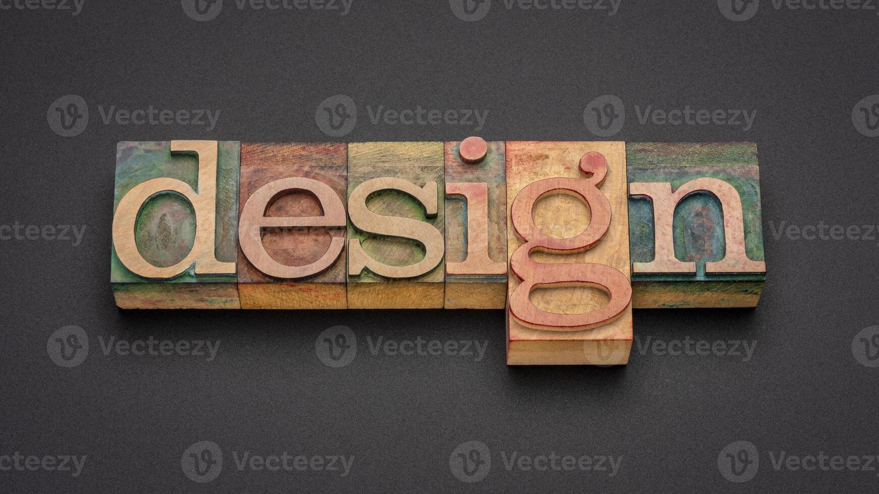 design word abstract in letterpress wood type photo