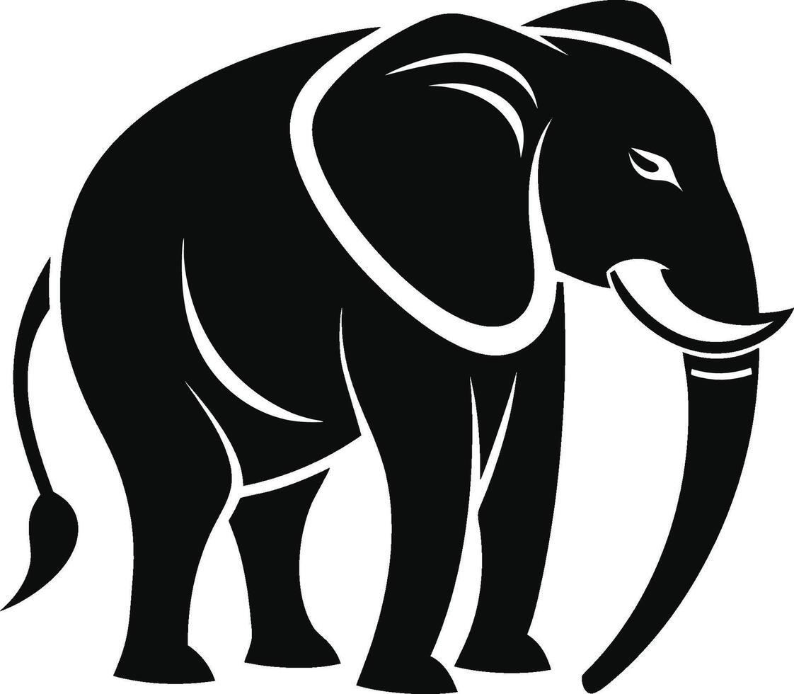 Stylized elephant silhouette, black and white graphic, minimalist design, curved lines, strong contrast, simplified shapes, tribal art influence, vectorized illustration vector