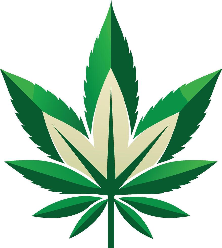 Stylized cannabis leaf icon, geometric design, vibrant green and light cream colors, symmetrical shape, sharp edges, minimalist illustration vector