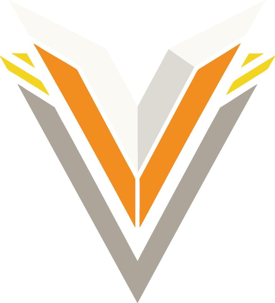Abstract geometric logo, V-shape, orange and gray colors, sharp angles, minimalist design, symmetrical composition vector