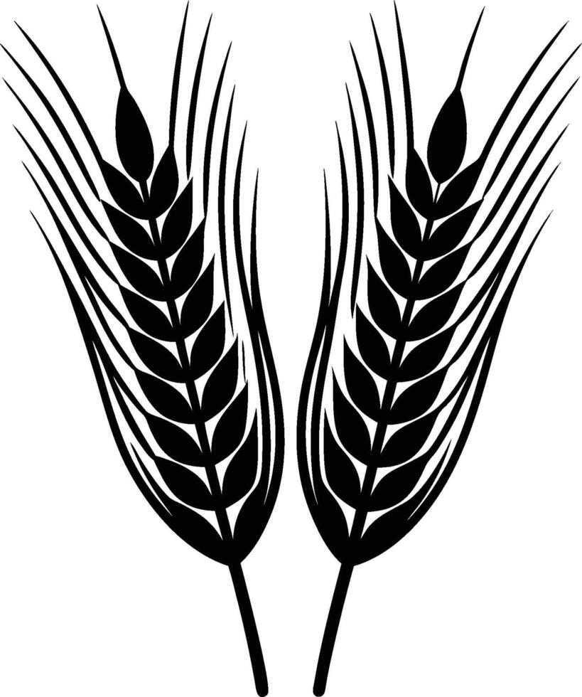 Black and white illustration, wheat stalks, graphic design, symmetrical composition, silhouette, agricultural symbol, minimalist art, graphics vector