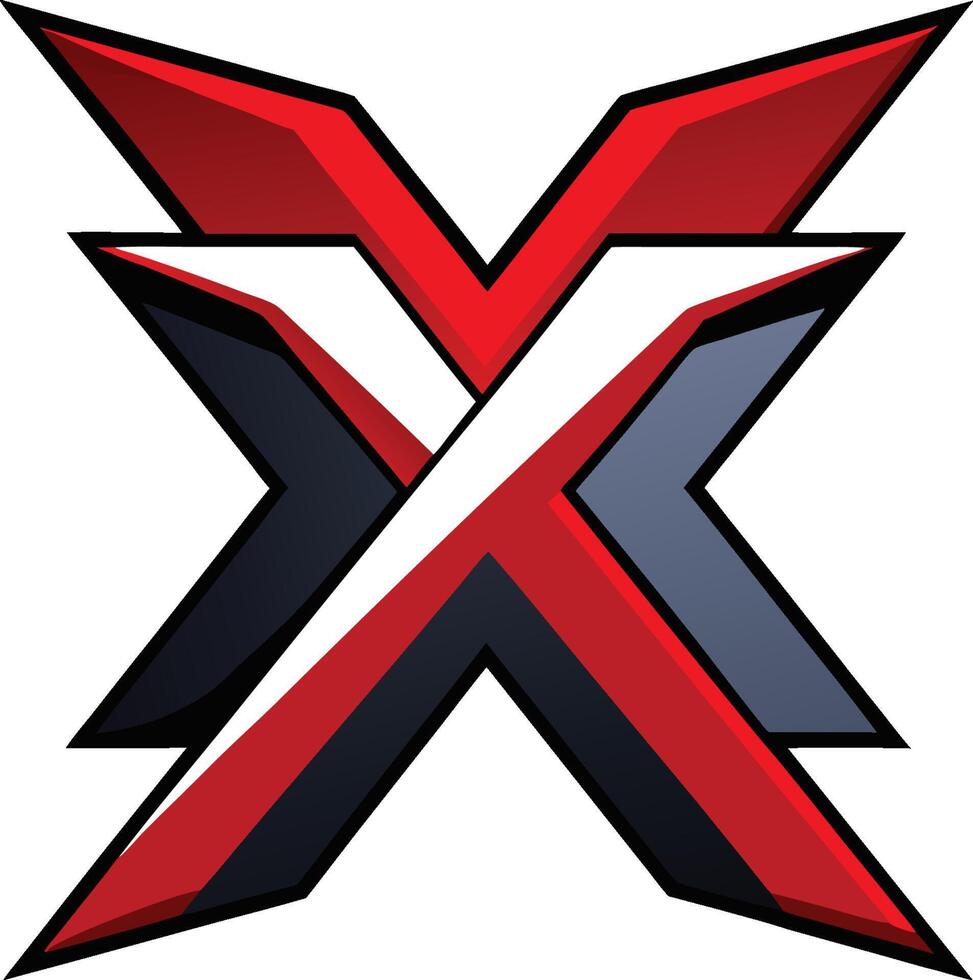 Logo design, stylized letter X, bold geometric shapes, red and black color scheme, sharp angles, dynamic composition, minimalist, modern, abstract, striking vector