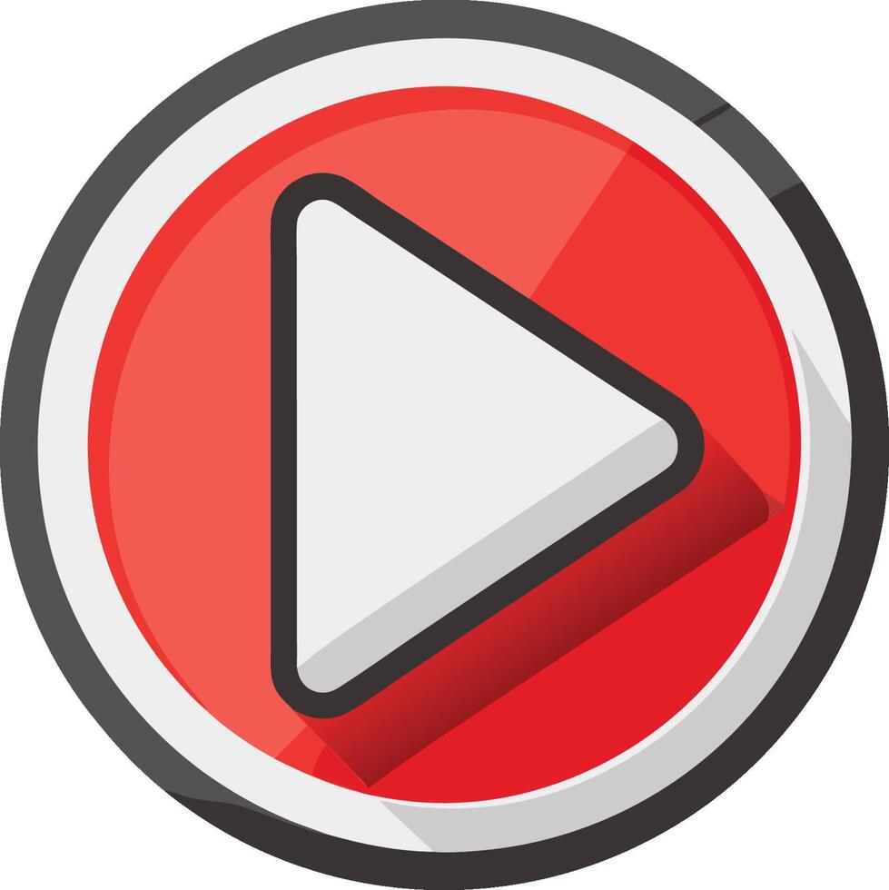 Play button icon, circular design, red background, white triangle, flat design, media player symbol, minimalist, graphic, bold colors, modern UI element vector