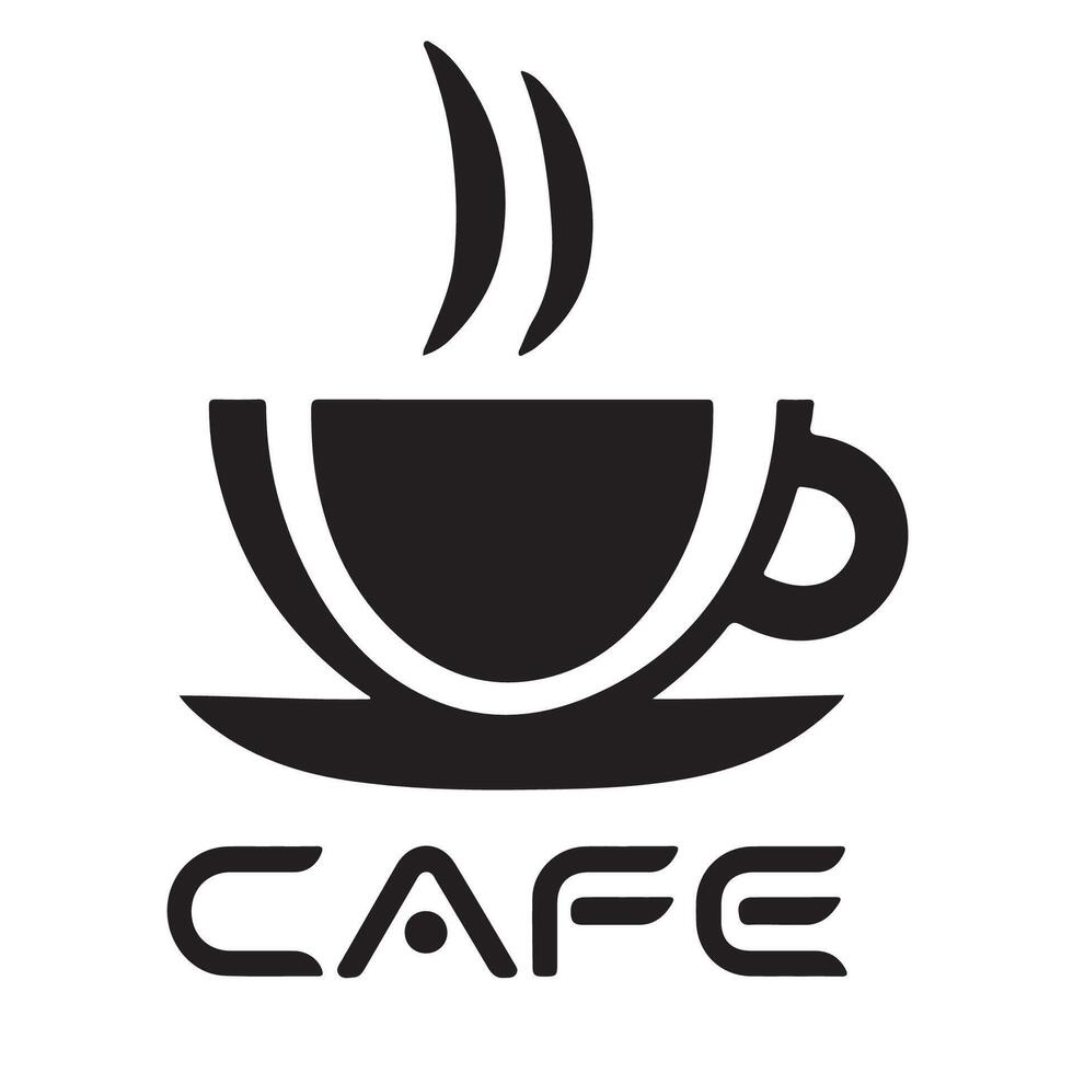 Minimalist cafe logo, black and white icon, stylized coffee cup, steam rising, saucer, modern typography vector