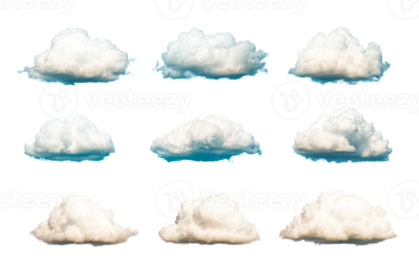 Various cloud formations on a transparent background for design use png