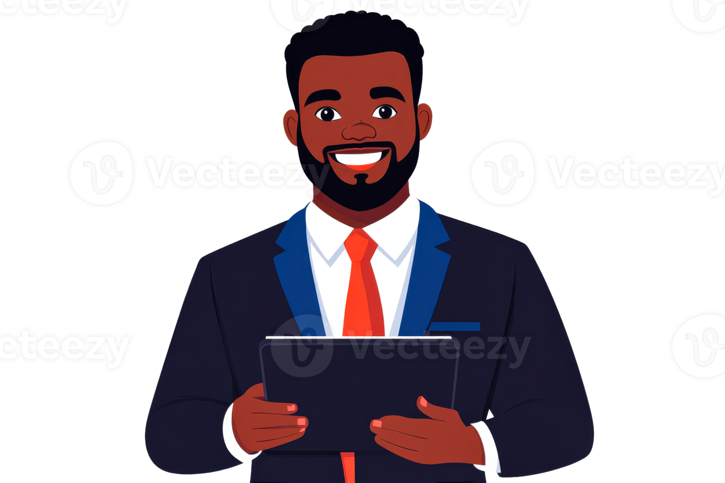 Professional man in business suit holding tablet with confidence png