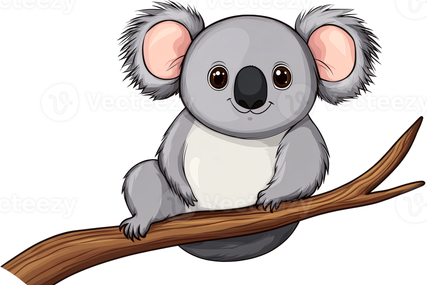 Cute koala sitting on a branch with transparent background png
