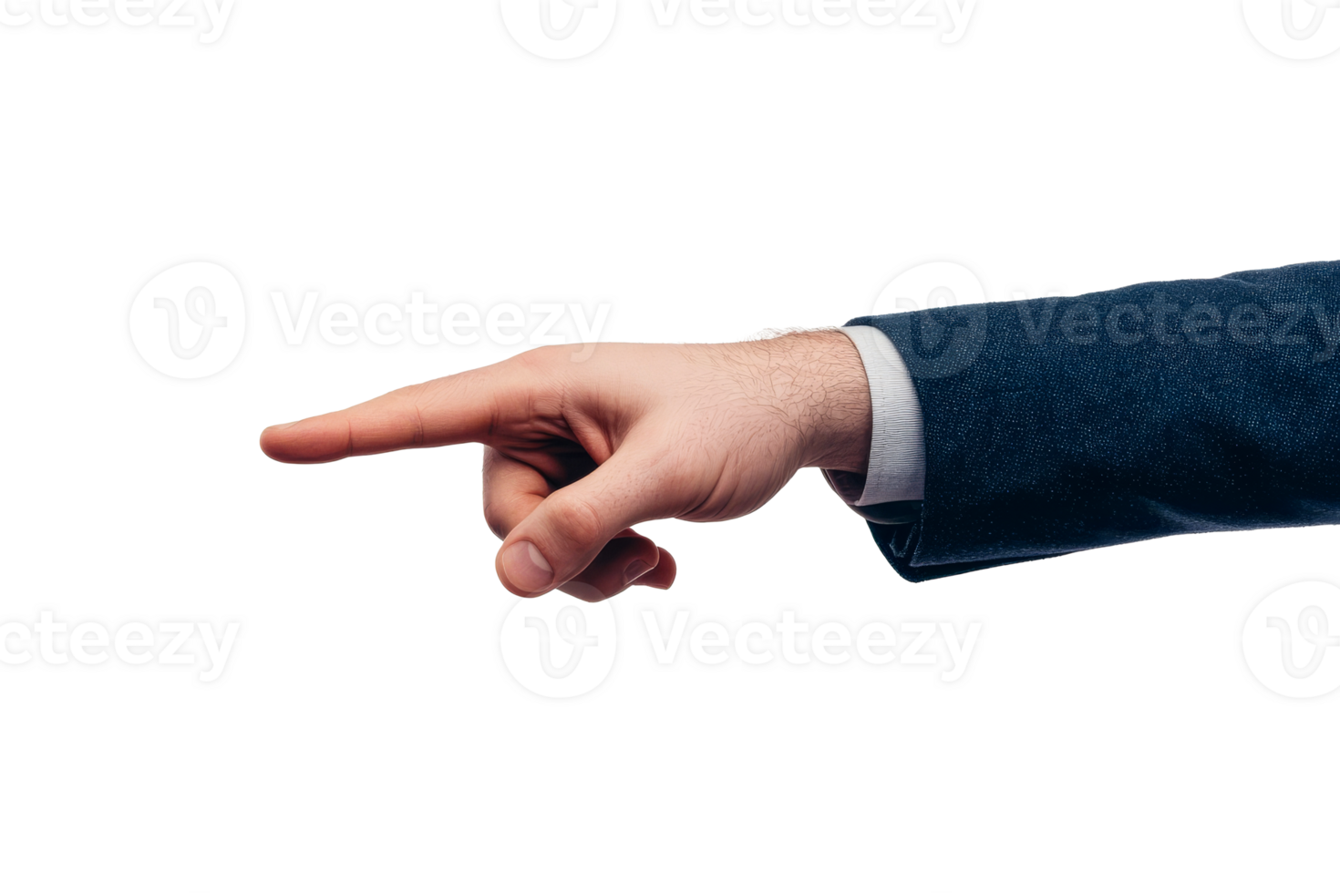 Hand in a suit pointing right on clear background png