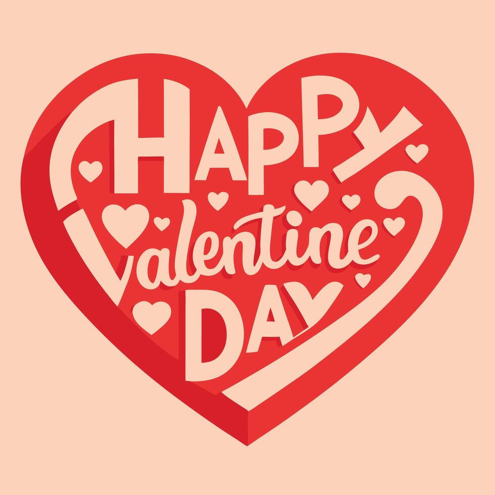 Valentine's Day greeting card, large red heart shape, white text, Happy Valentine's Day typography vector