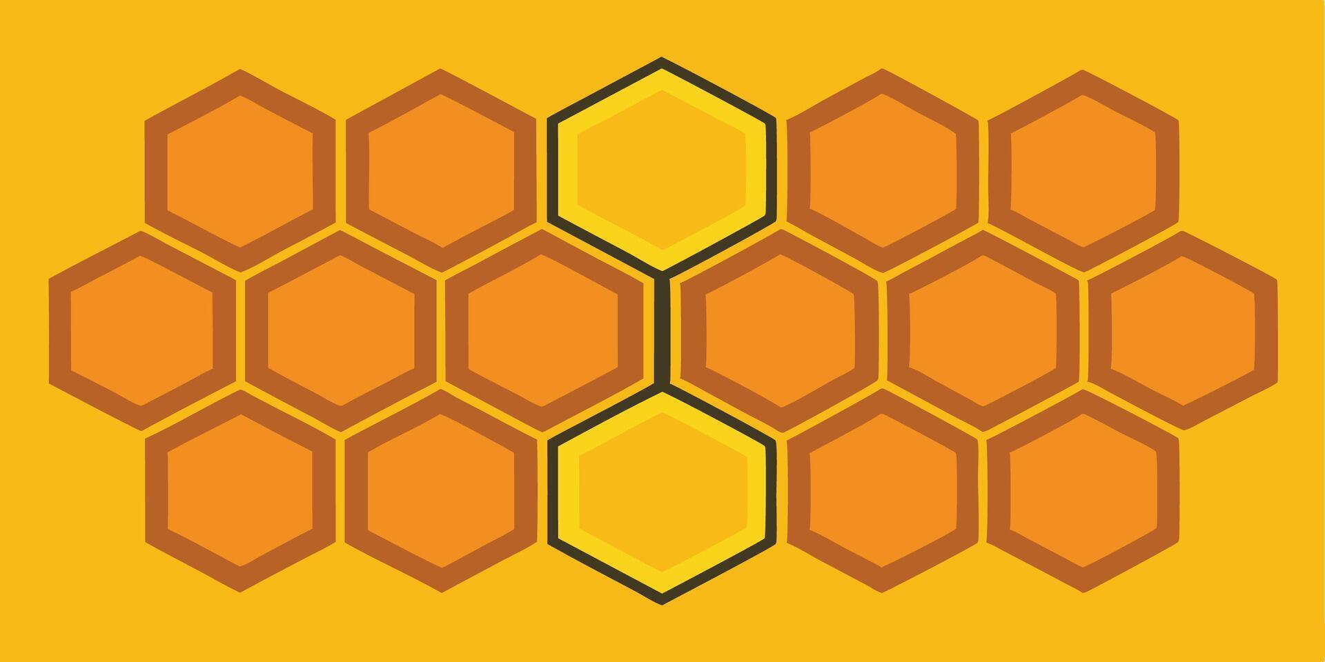 Geometric honeycomb pattern, hexagonal shapes, orange and yellow colors, minimalist design, flat illustration, bold outlines vector