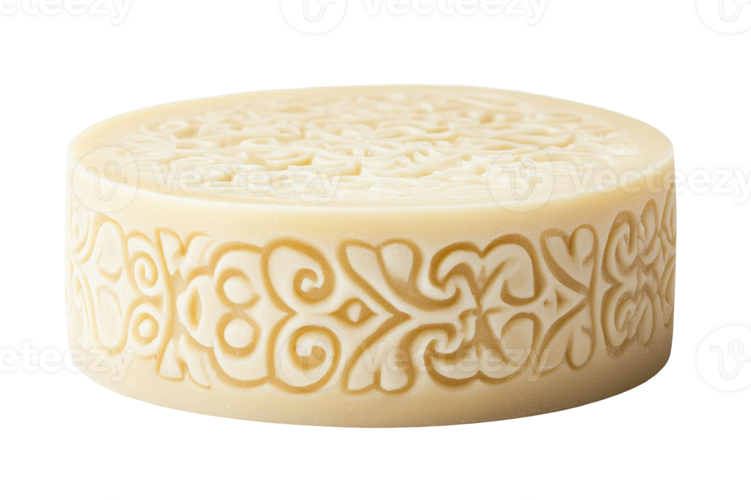 Intricate patterned cheese wheel on a transparent background png