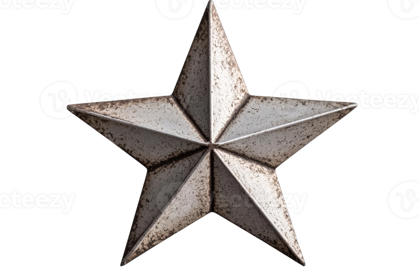 Metal star decoration with a rustic finish and transparent background png