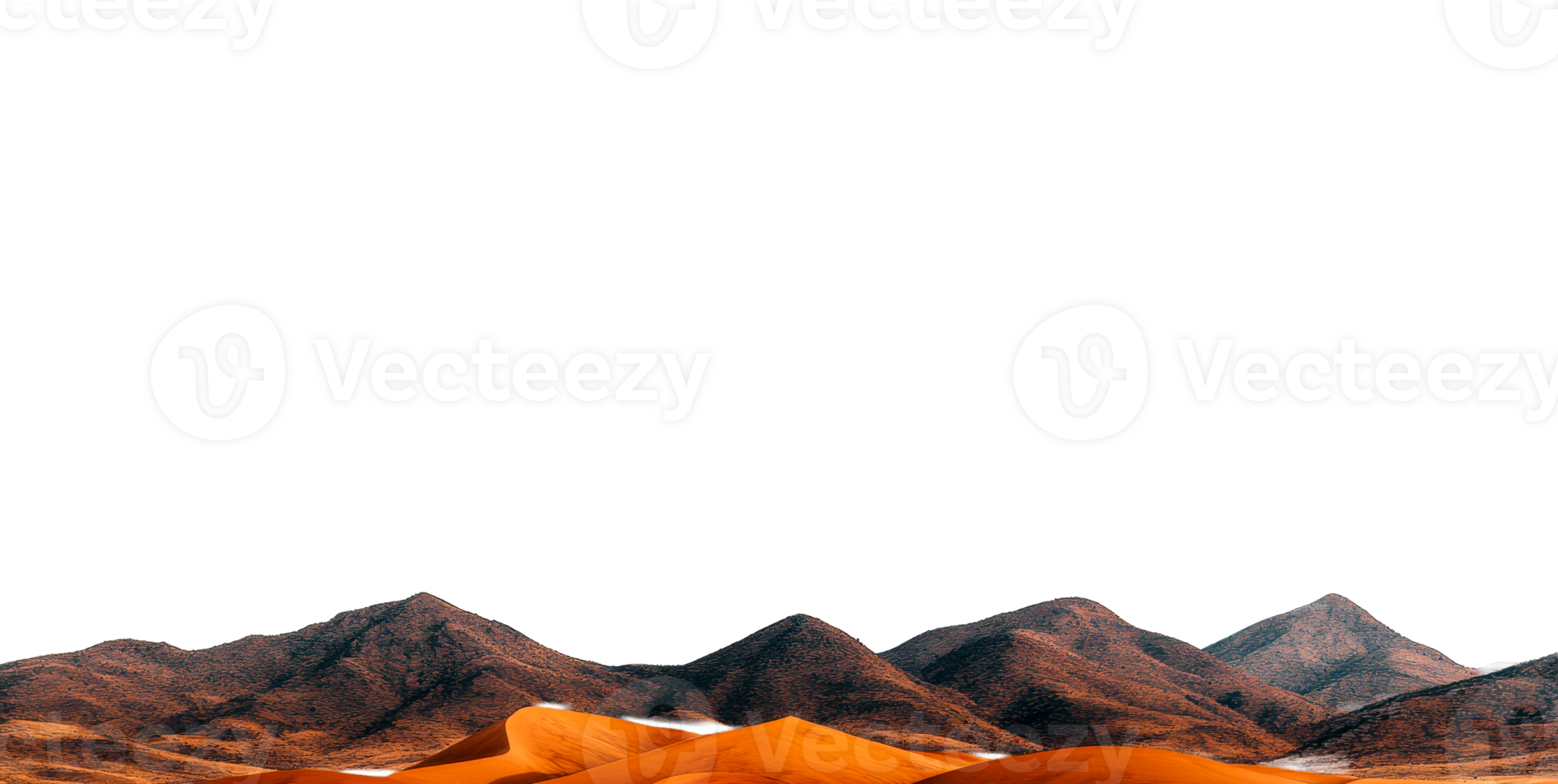 Majestic desert landscape with orange dunes and brown mountains png