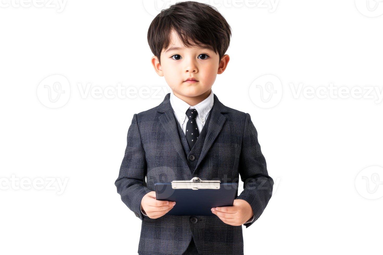 Boy in suit with clipboard on clear background png