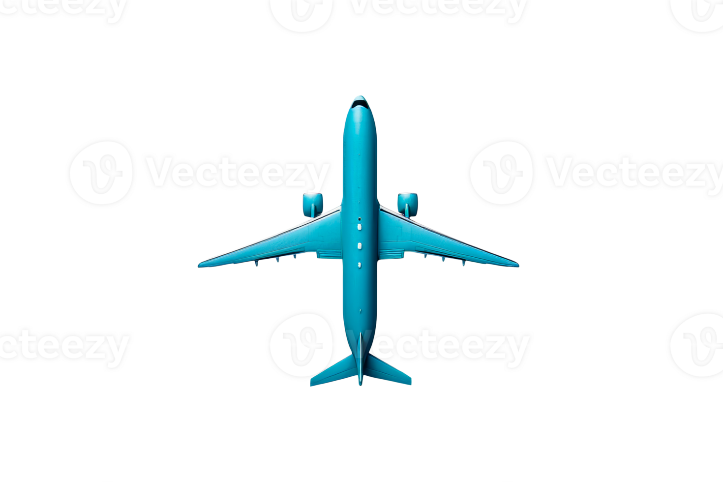 Bright blue airplane with a clear design on a transparent background png
