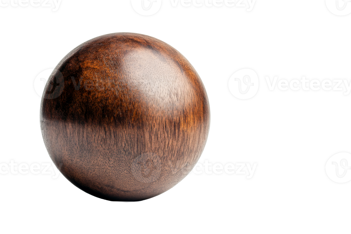 Unique wooden sphere with a polished finish on a transparent backdrop png