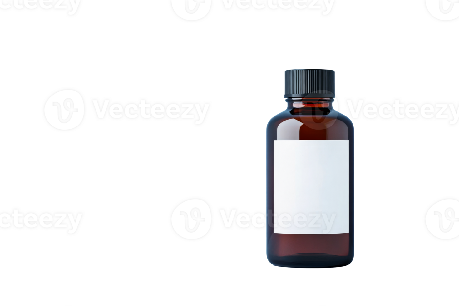 Brown glass bottle with white label on transparent background png