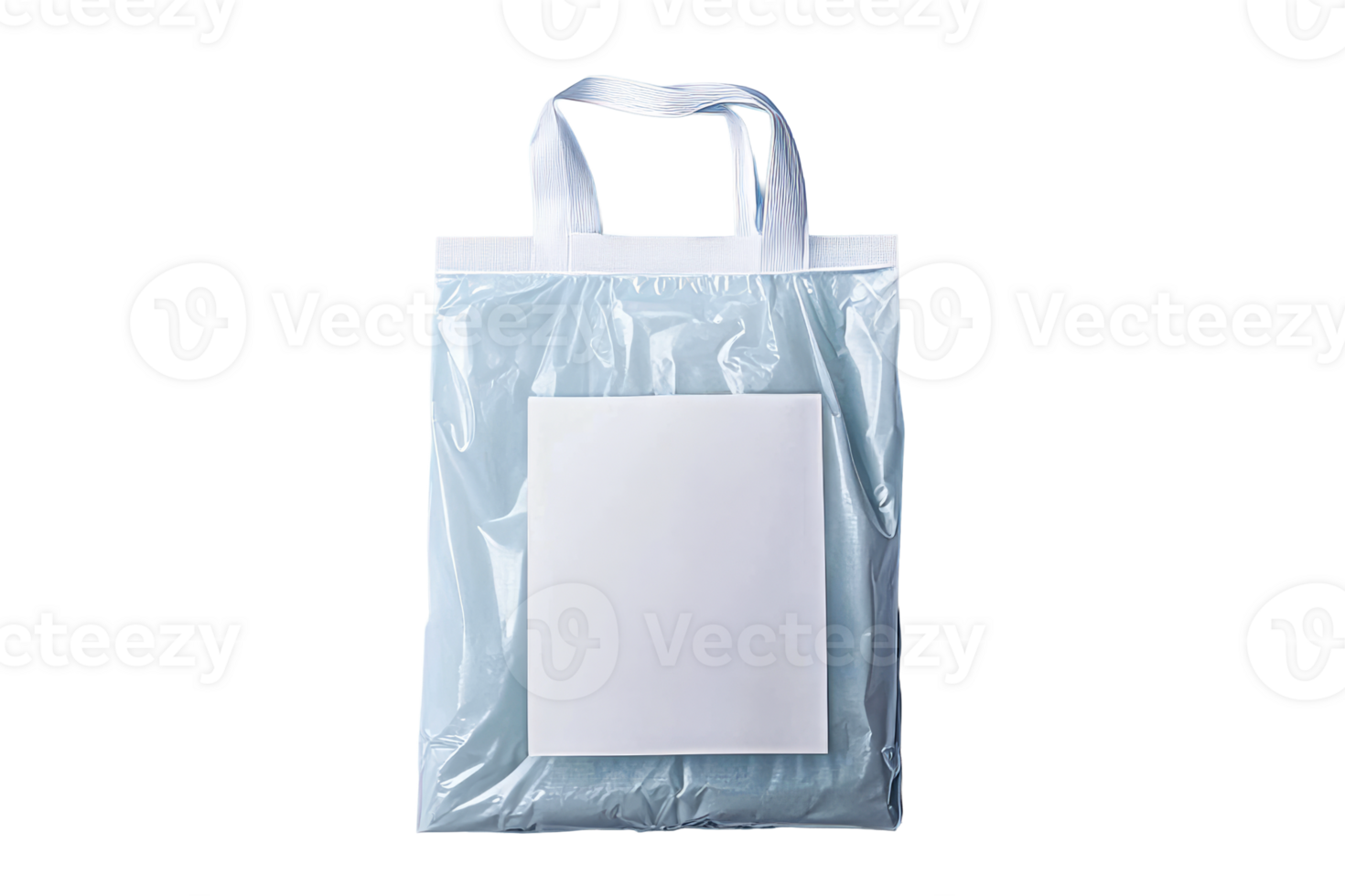Plastic bag with a blank white card on a transparent background png