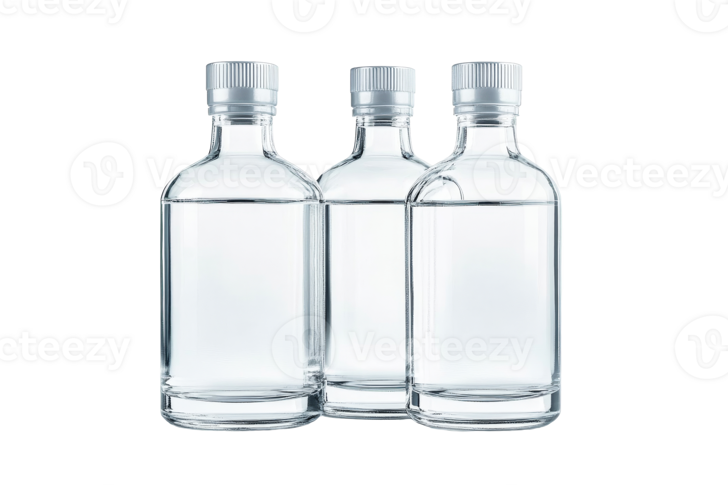 Clear glass bottles arranged with transparent background png