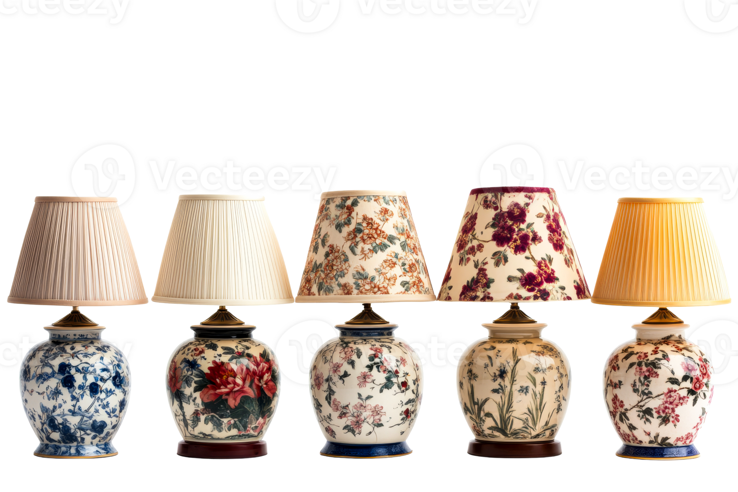 Decorative table lamps with floral designs in various sizes and shapes png