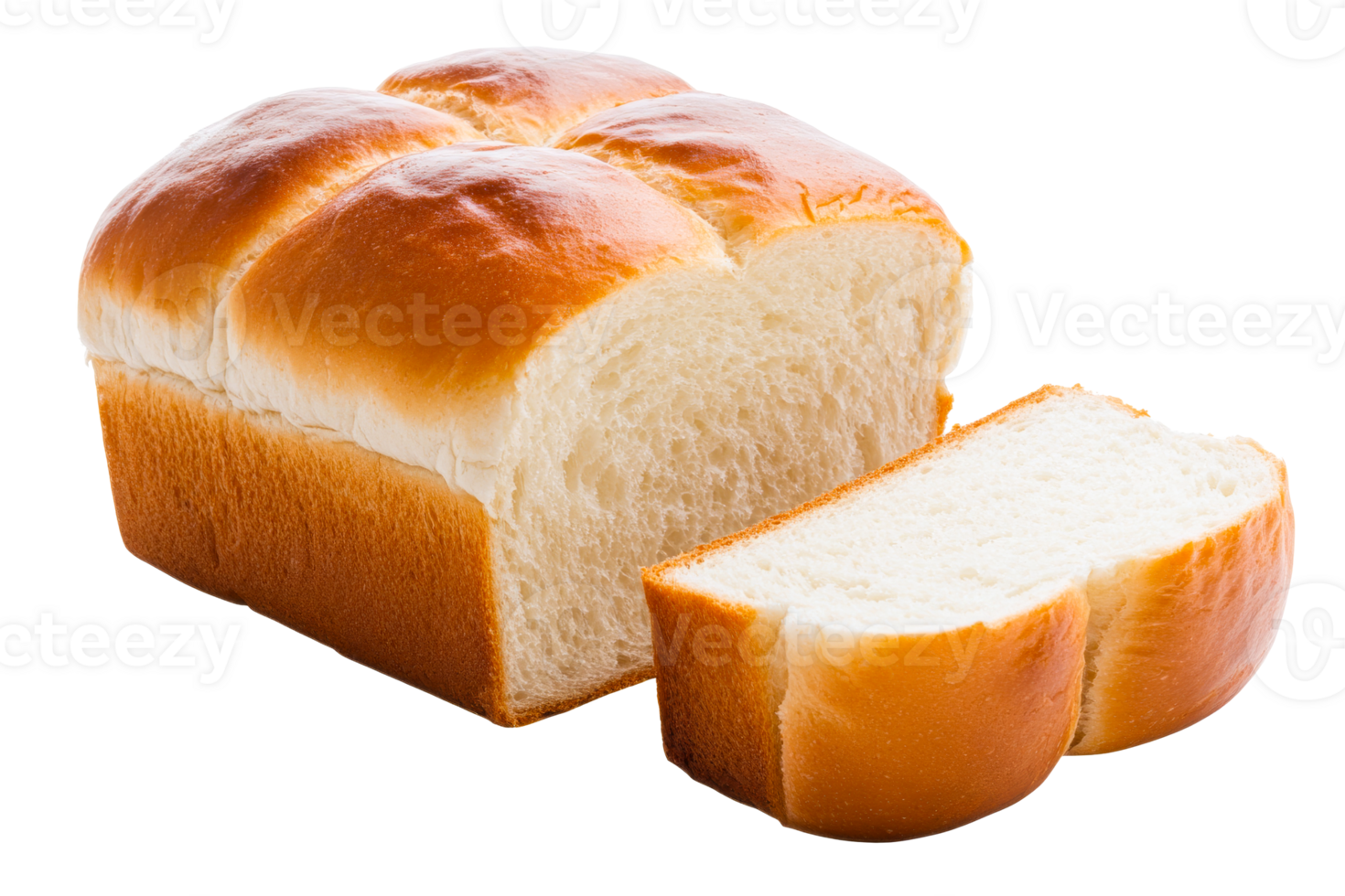 Freshly baked white bread loaf with slices on transparent background png