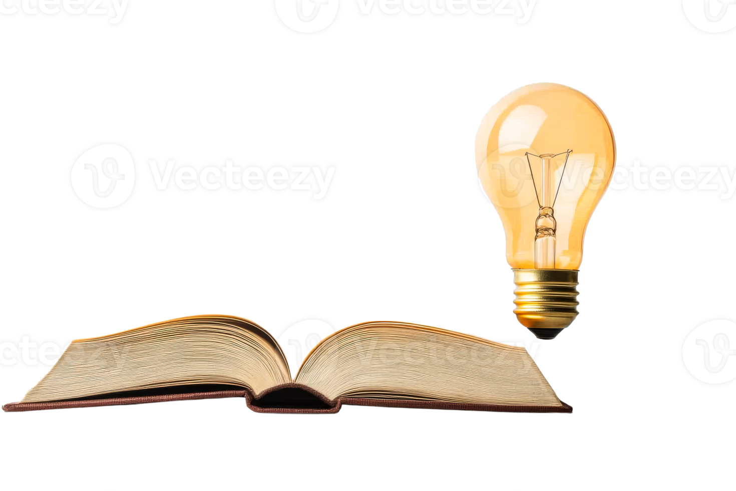 Open book beside glowing light bulb on transparent background png