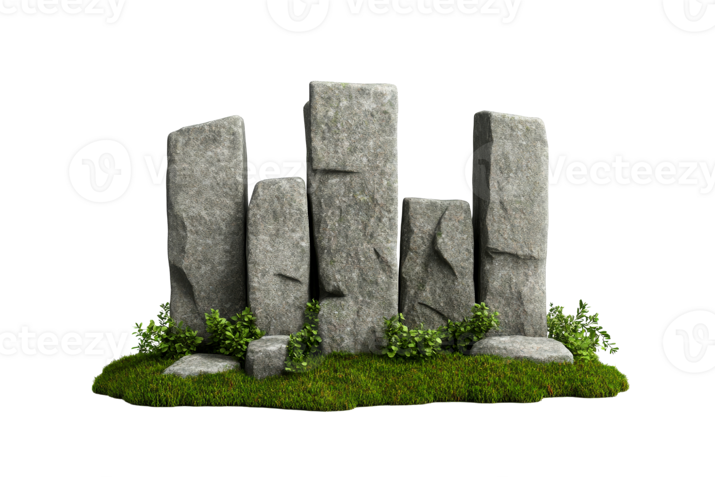 Stone monoliths standing on grassy ground with transparent background png