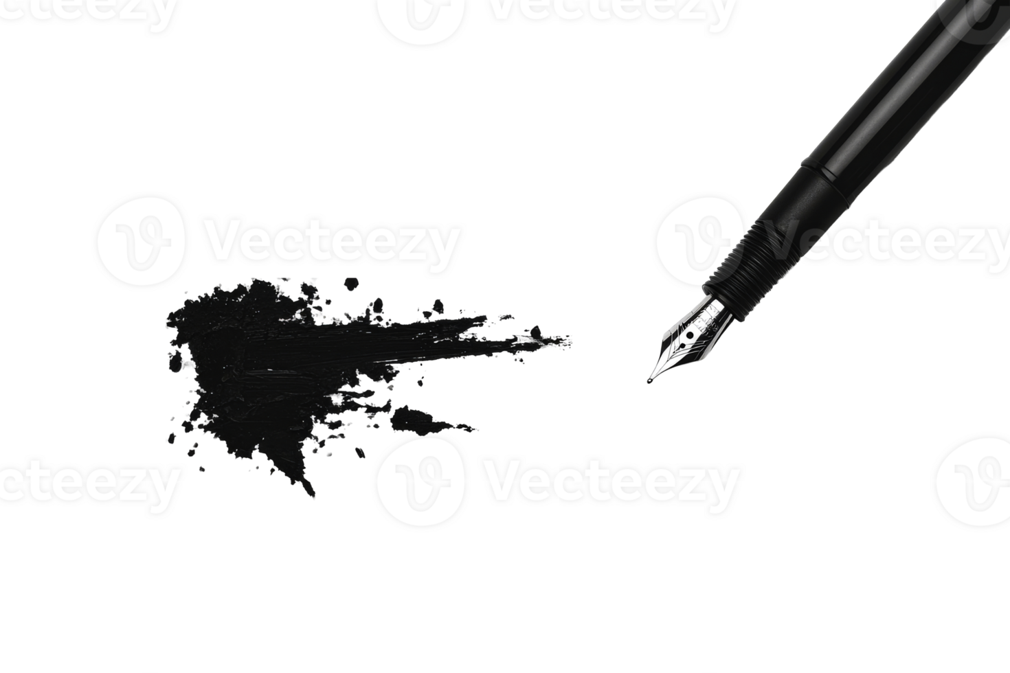 Elegant fountain pen with black ink splash on clear bg png
