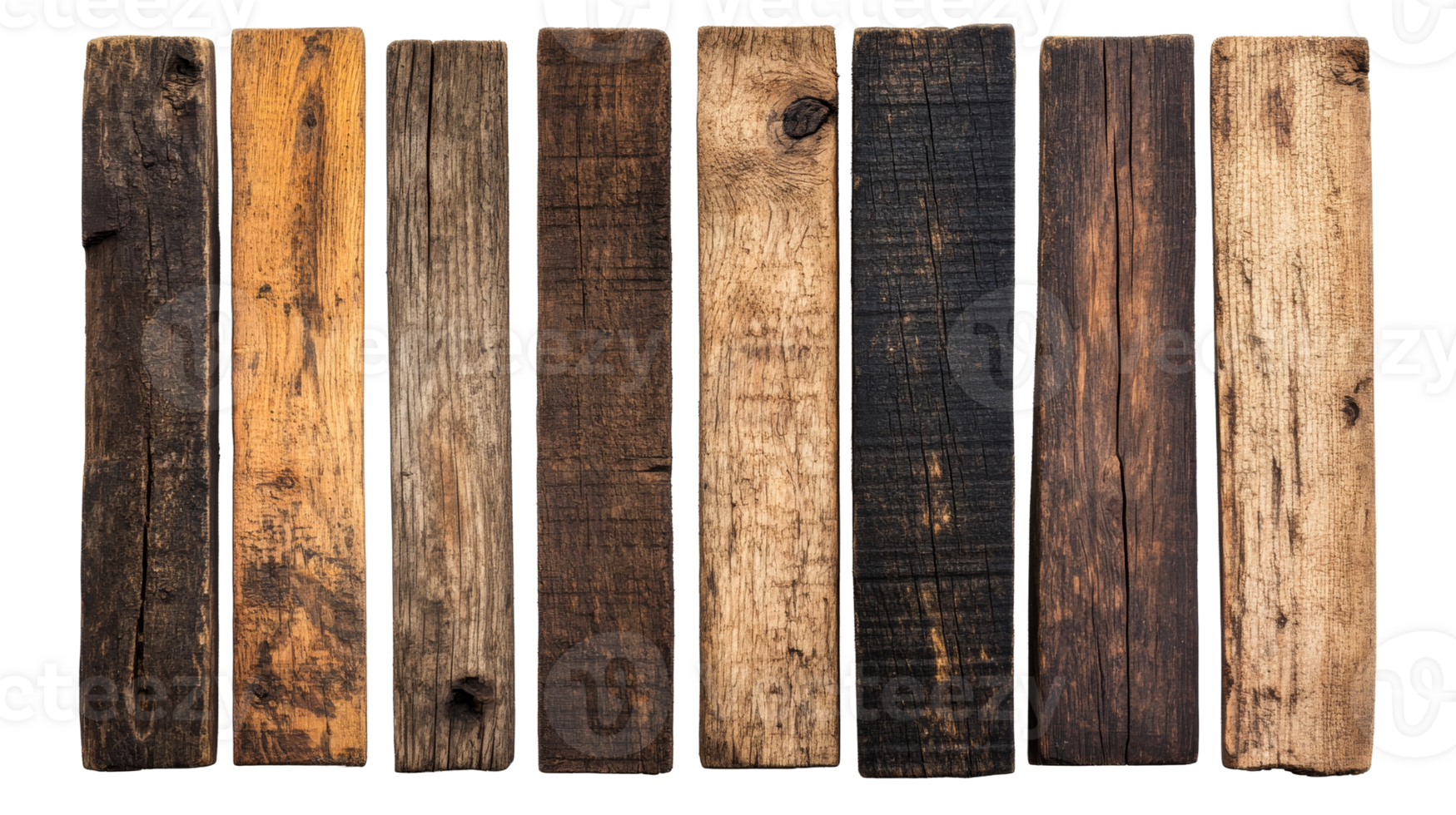 Different types of wooden planks on a transparent background png