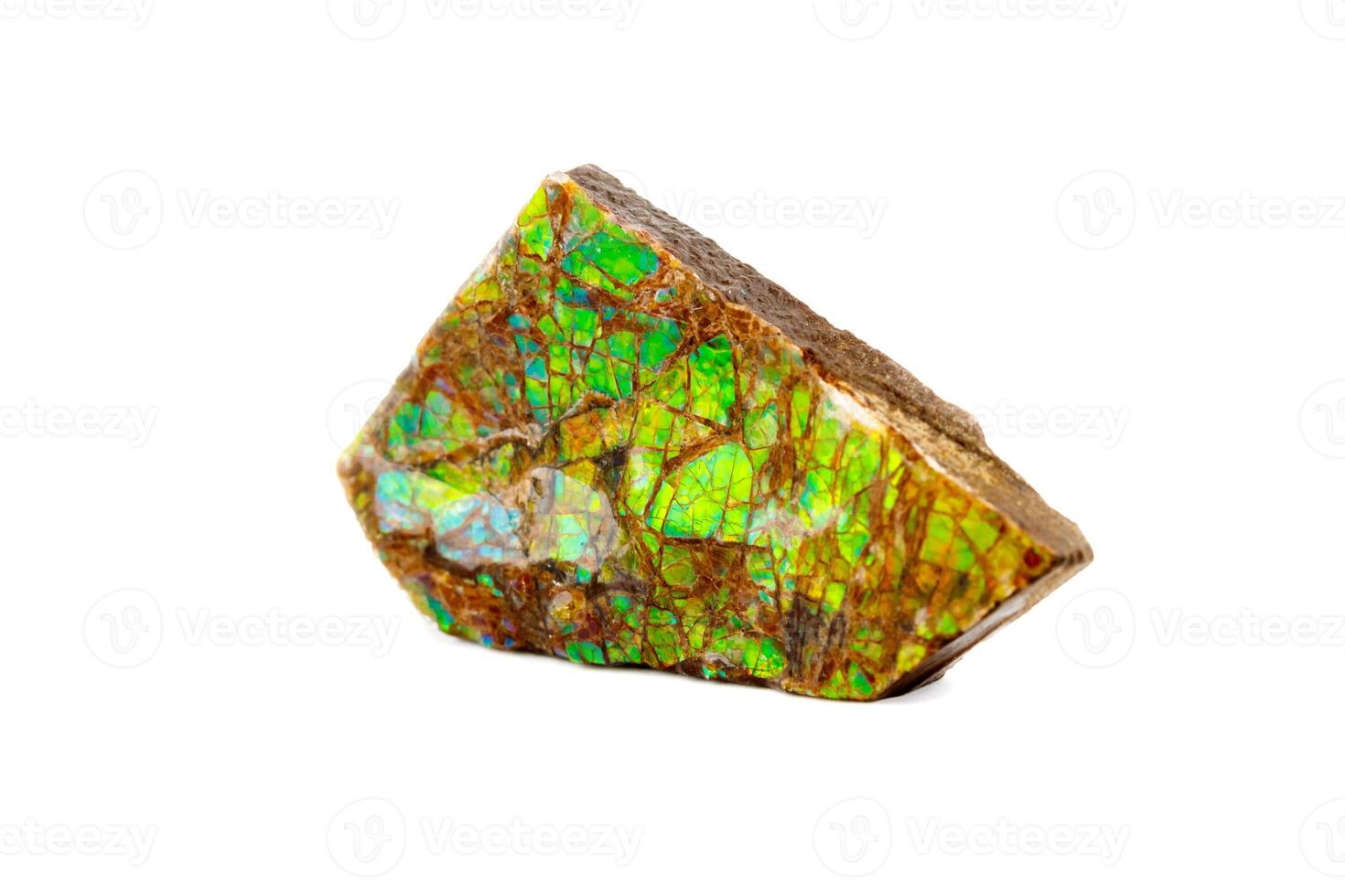 close-up Macro of the mineral stone ammolite on white background photo