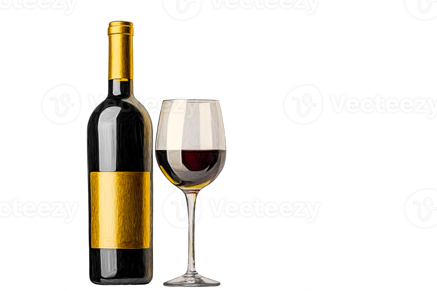Elegant red wine bottle and glass on a transparent background png