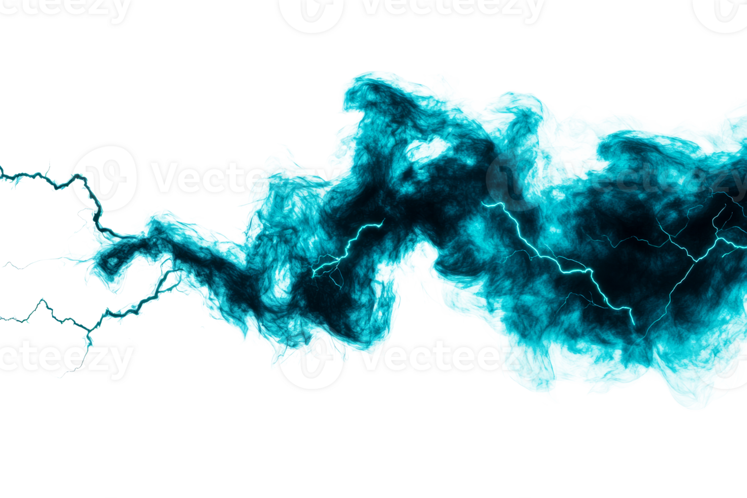 Dynamic teal lightning with smoke effect on transparent background png