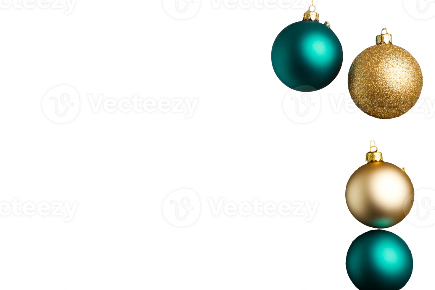 Green, gold, and bronze Christmas ornaments on clear BG png