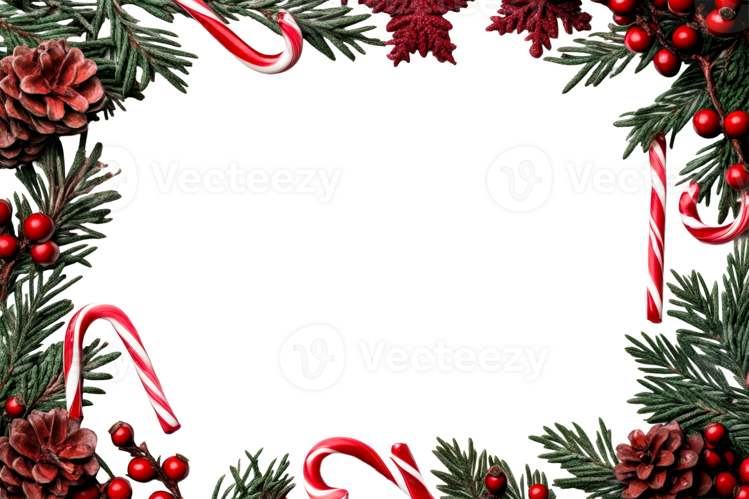 Festive frame with pinecones and candy canes for holiday greetings png