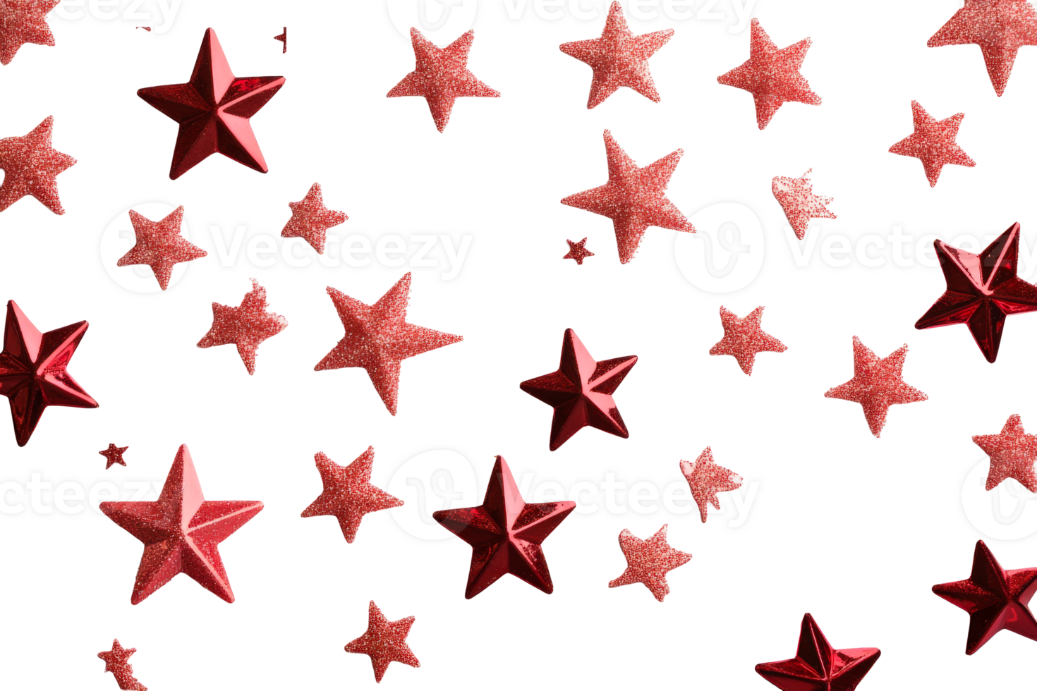 Red glitter stars on transparent background for festive occasions png
