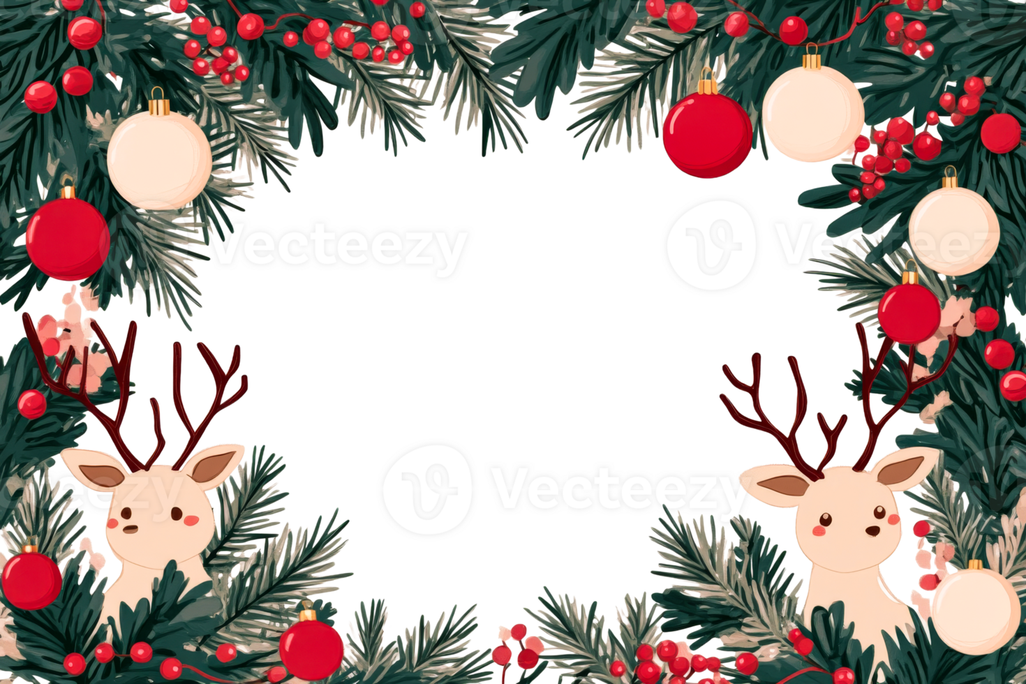 Decorative Christmas border with reindeer and festive foliage png