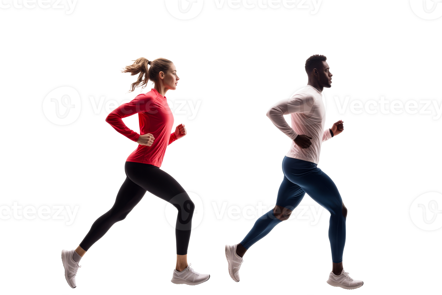 Dynamic runners in motion against a transparent background png