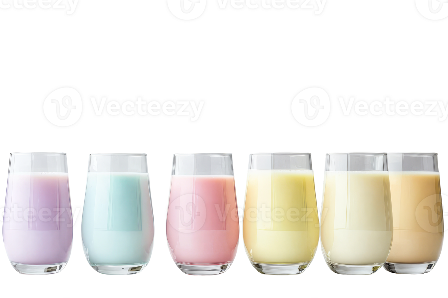 Colorful drinks in glasses arranged on a transparent background png