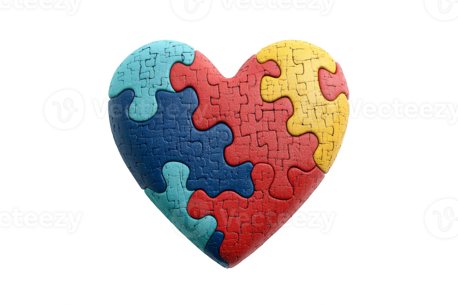 Colorful heart shaped puzzle piece arranged on transparent background png