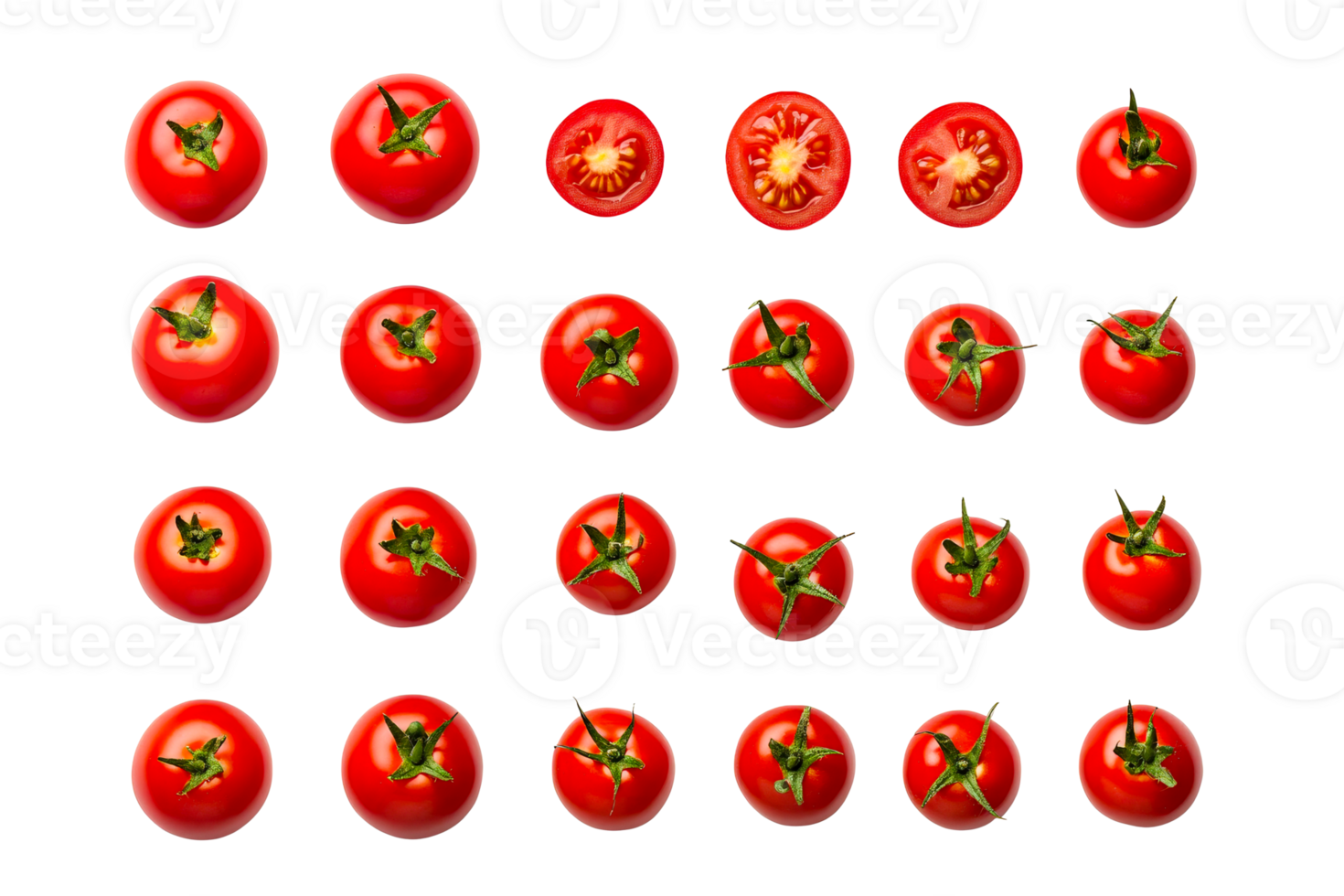 Collection of red tomatoes on a transparent background png