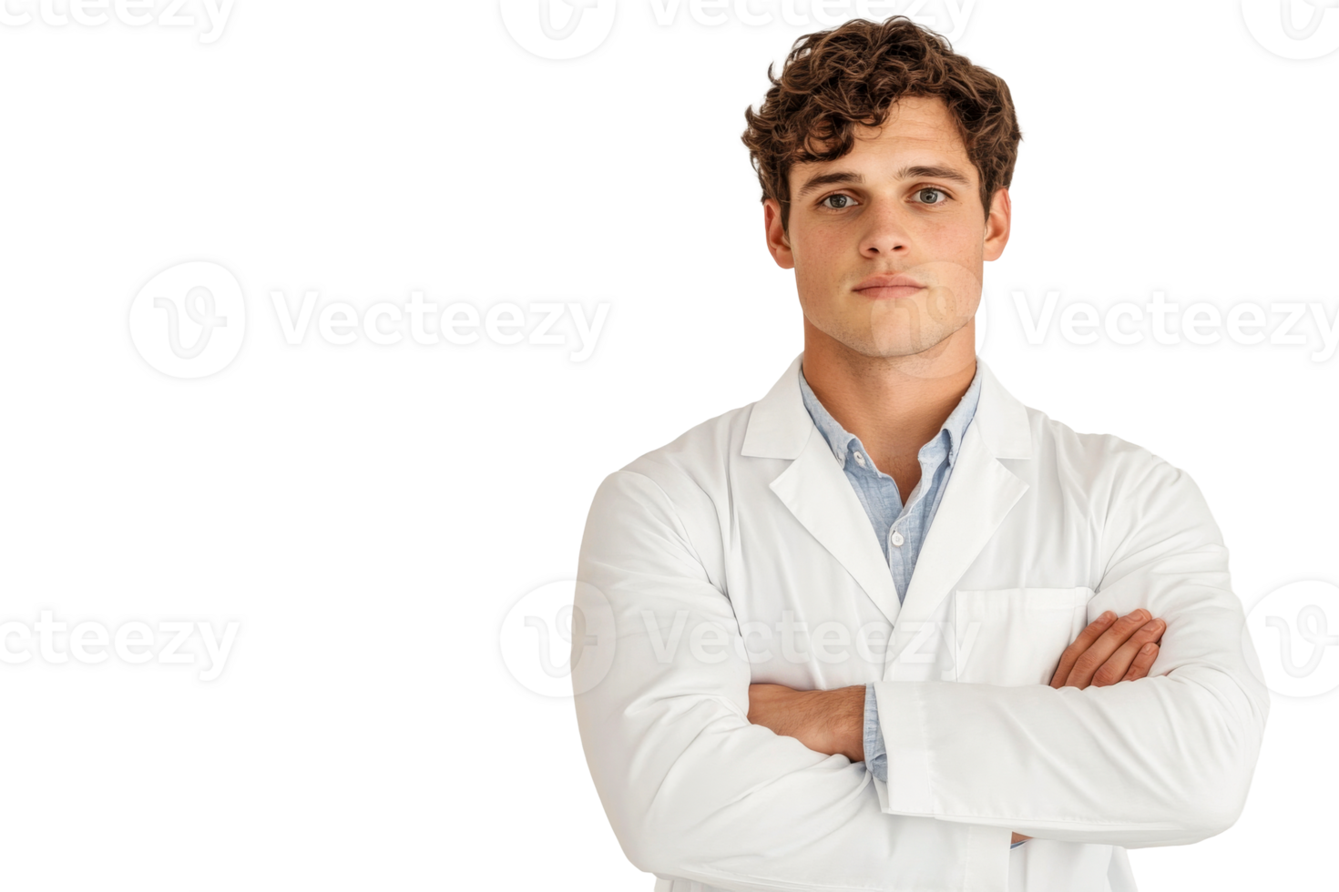 Confident male doctor wearing a lab coat with folded arms png
