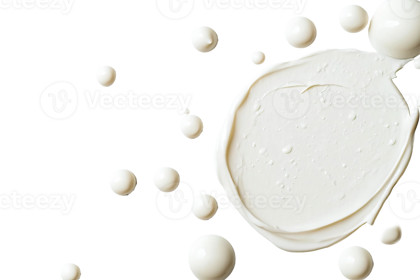 Creamy white texture with floating droplets on transparent background png