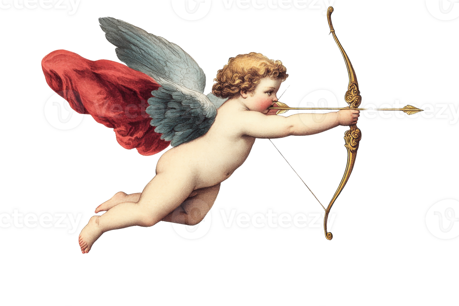 Cherubic figure shooting arrows on a transparent background png