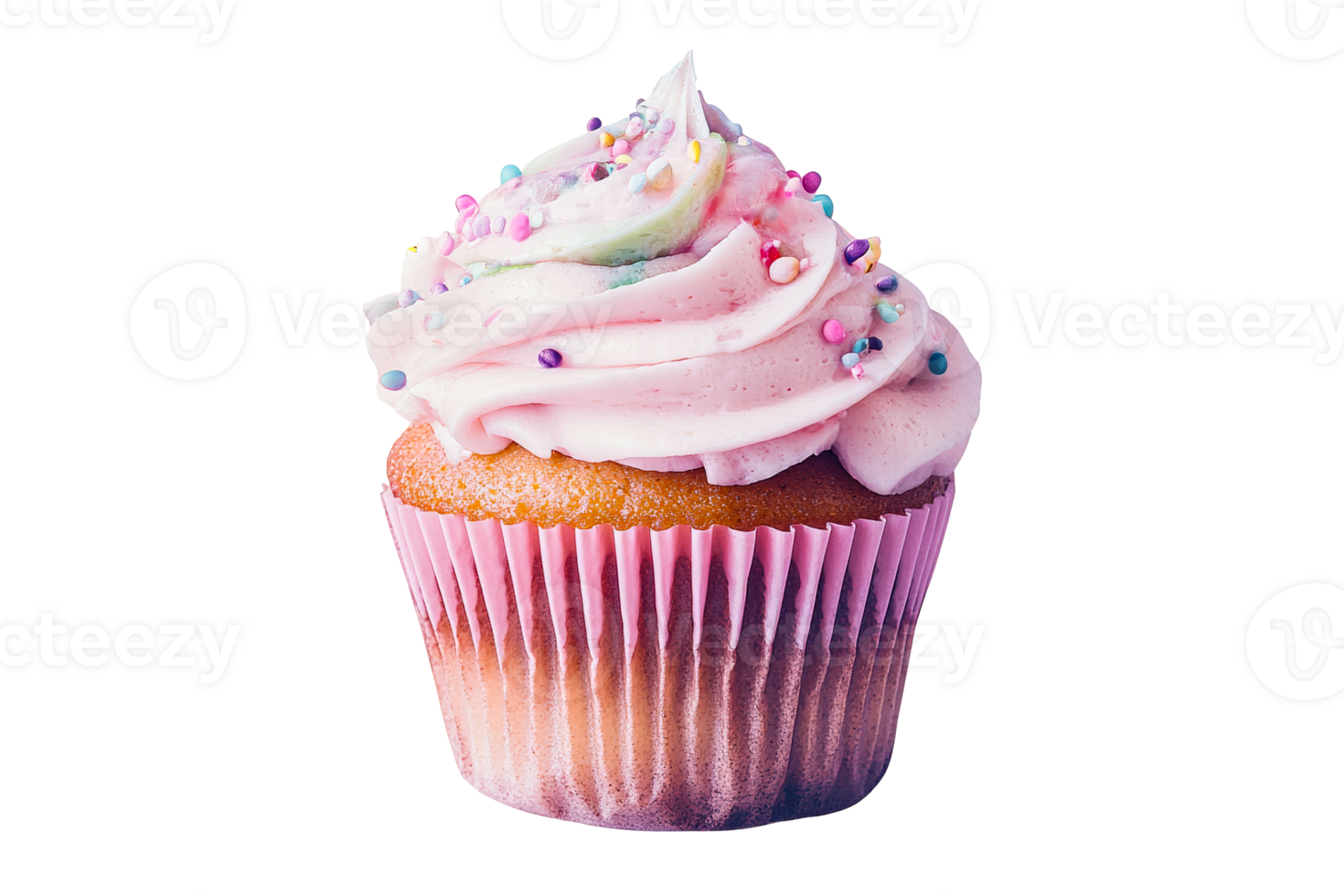 Colorful cupcake with frosting and sprinkles on clear BG png