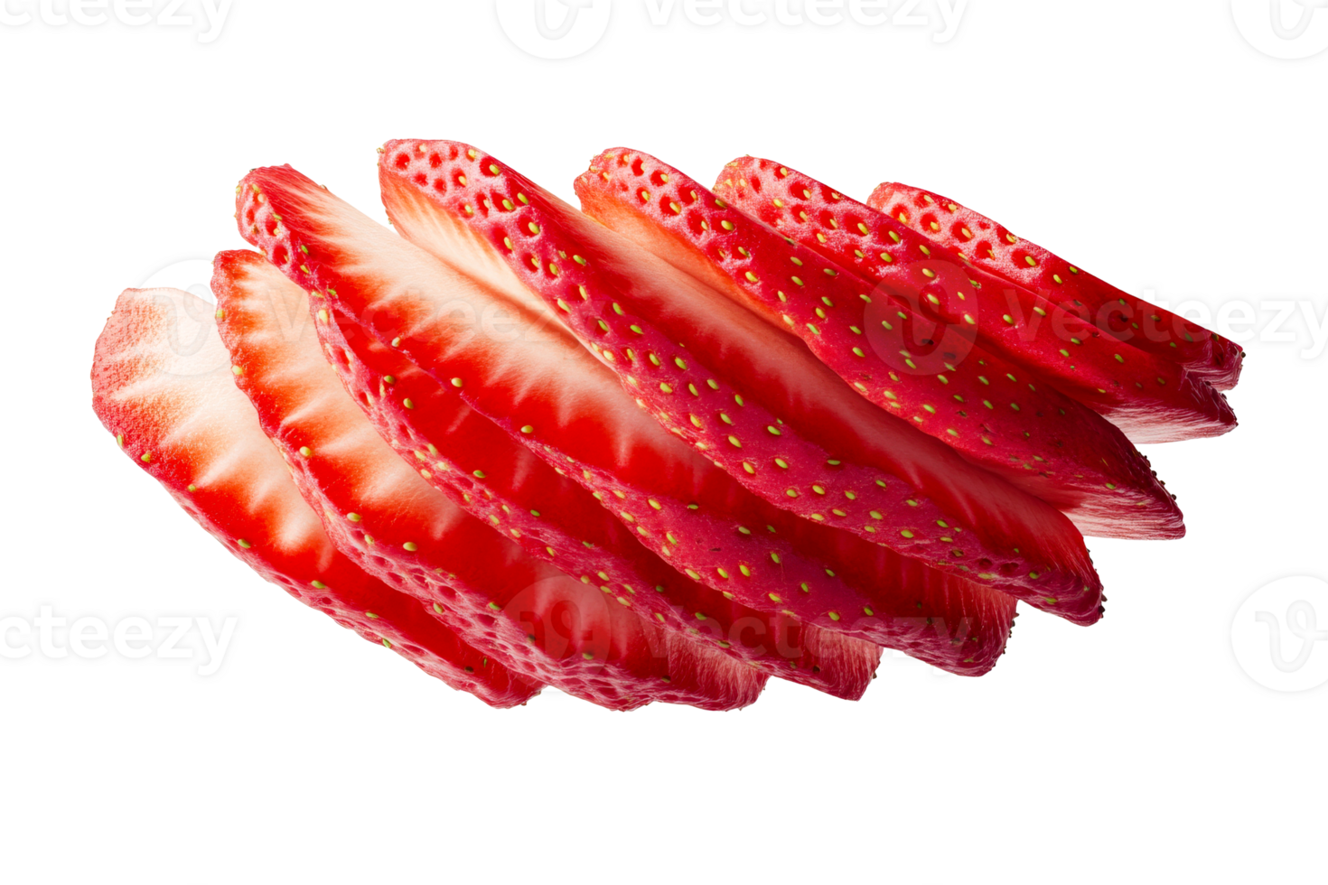 Sliced strawberries arranged with precision on a transparent backdrop png