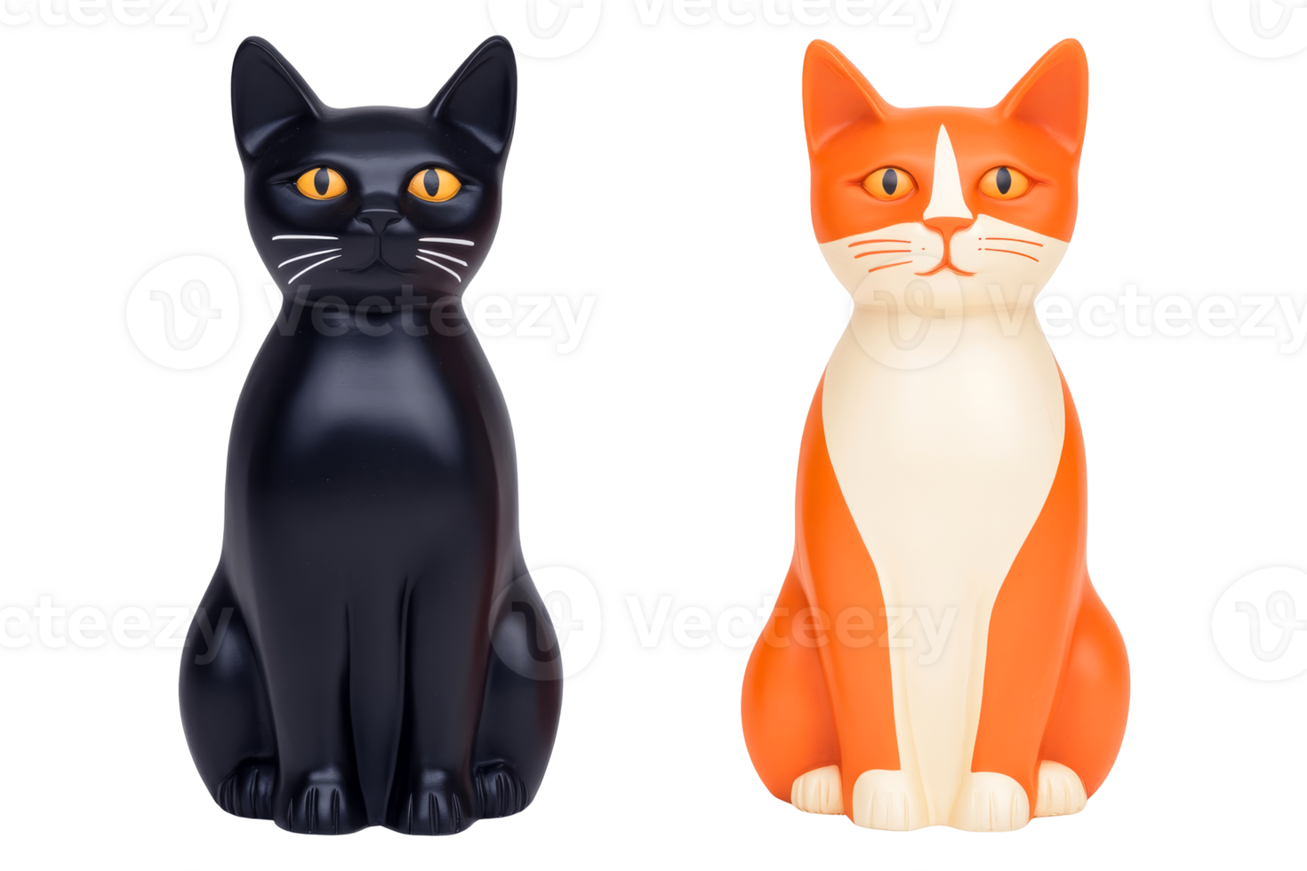 Two colorful cat figurines on a transparent background png