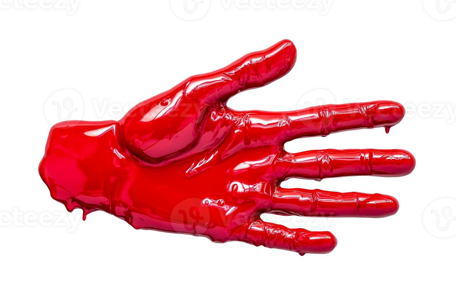 Red hand sculpture with glossy finish on transparent background png